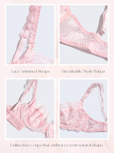 Image of Lace Bra Bralette Push Up Unlined Demi Bras Sheer Mesh Balconette with Underwire