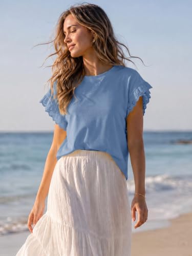 Image of Tankaneo Womens Summer Crewneck T-Shirts Lace Cap Sleeve Tops Dressy Casual Loose Fit Work Basic Tees Outfits 2026