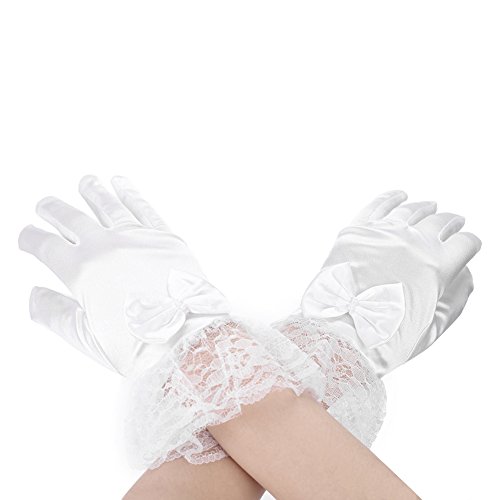 Fancy Gloves For Special Occasion Dress Formal Wedding Pageant Party Flower Girl Gloves Lace Princess Short Gloves With Bows #TOP1