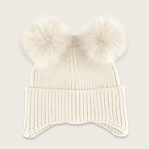 C.C Baby Double Fur Pom Pom Beanie with Ear Flap for Boys Girls - Comfortable Soft Warm Infant Toddler Baby Knit Skully Hat4