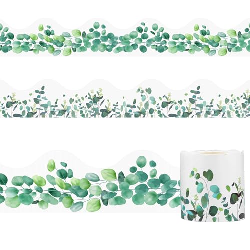 Aodaer 49 Feet Eucalyptus Bulletin Board Borders Greenery Die-Cut Border Trim Classroom Borders for Bulletin Board Back to School Decoration for Wall, Blackboard and Classroom