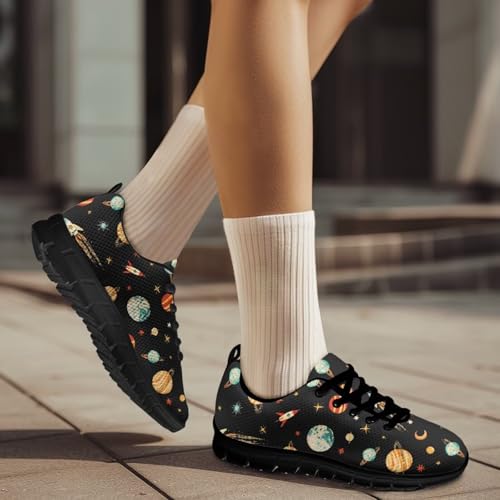 SYtrade Women's Lace Up Running Shoes Lightweight Gym Sneakers Black Sole3