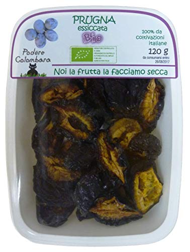 Prugna essiccata BIO 120 g - Coltivata e prodotta in Italia in regime biologico. Confezionato in atmosfera protettiva senza zuccheri, conservanti e additivi. Adatto alla dieta vegana e crudista