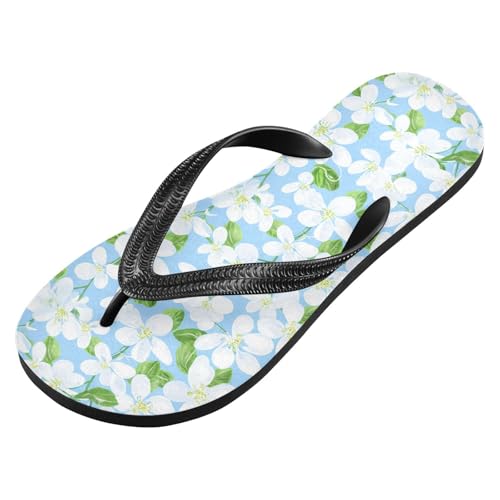 White Flower Green Leaves Flip Flops for Beach Thong Sandals Anti-slip Lightweight Beach Shoes for Indoor Outdoor House2