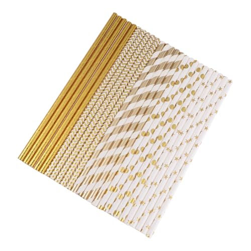 Pitillos de papel biodegradables con diseño de corazones dorados miniatura 1