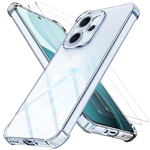 COPIKE Funda Antigolpes para OPPO Reno 14 F y FS 4G / 5G con 2 Piezas Cristal Templado, Carcasa Silicona Suave TPU Anti-Choques y Protección de Cámara, Transparente