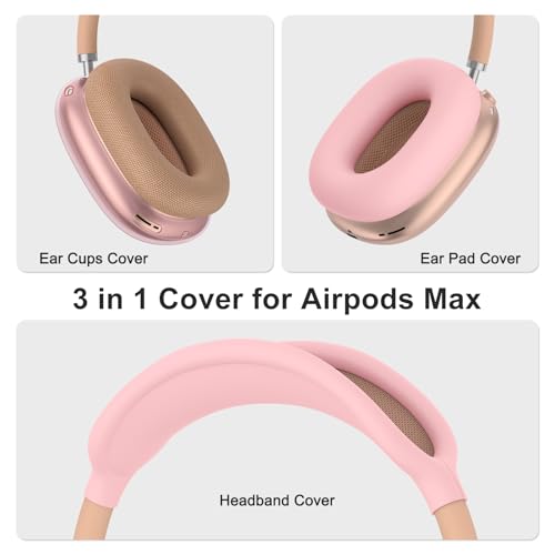 Image of Tobfit Silicone Case Cover for AirPods Max Headphones, Soft Clear TPU Anti-Scratch Ear Pad /Ear Cups /Headband Cover for AirPods Max, Sweat-Proof Transparent Protector Accessories,Pink