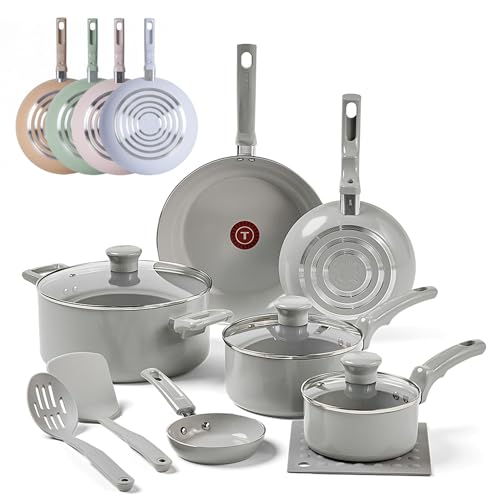T-FAL Refresh Ceramic Nonstick Cookware Set, 12-Piece, Made Witho...