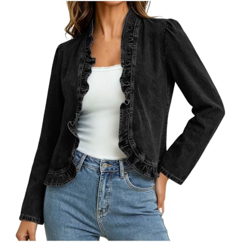 Womens Denim Jacket Lightweight Trendy 2026 Summer Fall Black XX-Large