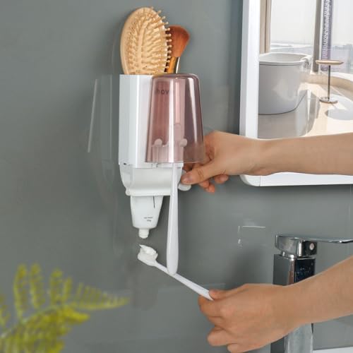 Ihave E203 Toothbrush Holders And Toothpaste Squeezer Set - Wall Mounted Bathroom Accessories With 1 Cup Toothbrush Holder And Toothpaste Dispenser cover