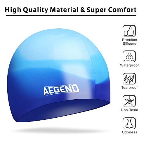 Aegend Kids Swim Cap (Age 8-12), 2 Pack, Blue & Pink #TOP4