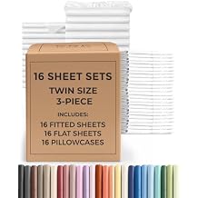 Bulk Case Pack of 16 Sheet Sets - 16 Complete Twin Size Sheet Sets with Deep Pockets - Wholesale Bulk Bedding for Hotels, Spas & Airbnbs - Breathable, Cooling, Soft & Wrinkle Free - Twin, White