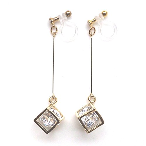 Boucles d'oreilles clip cube doré parées de cristaux scintillants pour un éclat joaillerie