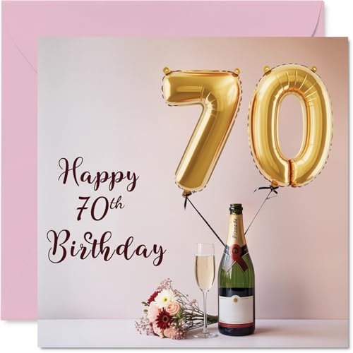 Stuff4 70th Birthday Cards for Women and Men, Balloons & A Bottle of Bubbly