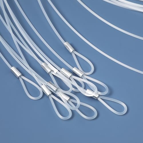 Image of KALLORY Clear Picture Hanging Wire Rope 59.05 Inch with Loops 12 Pieces Strong Hanging Cord for Frames Mirrors Clotheslines Home Decoration