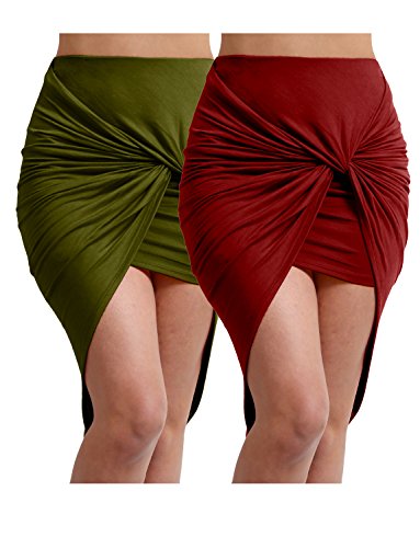 NE PEOPLE Women's high Low Hem line Bodycon Shirred Side Skirt