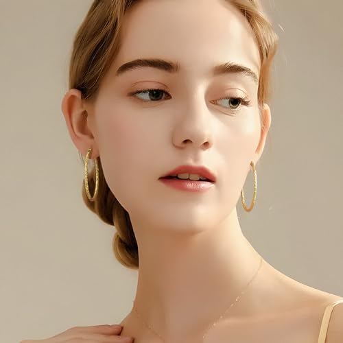 Gold Hoop Earrings 14K Gold Hoop Earrings for Women Large 14K Earring Hoops Interlaced Engraving Design Womens Earring Hoops 35/40mm3