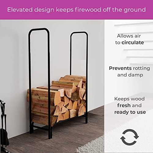 Neo Black Firewood Fire Log Rack Wood Burner Rack Storage Holder Stand Bucket Shelf Basket Metal Tall Steel Sets Accessory (Model 5 - Outdoor)