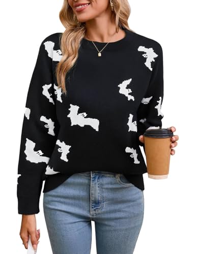 Image of Womens Cute Heart Sweater Crew Neck Long Sleeve Pullover Valentines Sweater