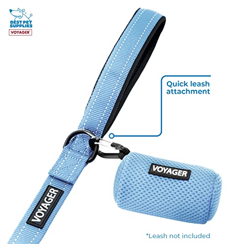 Image of Best Pet Supplies Dog Poop Bag Holder Leash Attachment with Reusable Dispenser for Travel, Walking, Park, and Outdoor Use, Durable with Clip-On - Baby Blue, Mesh Dispenser w /15 Bags