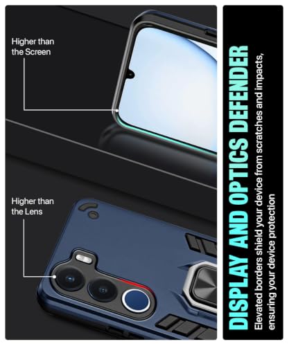 Image of WOW IMAGINE Shock Proof Back Case Mobile Cover for Realme C100x | Back Cover Case (Tough Armor | Hybrid PC + TPU | Ring Holder & in-Built Kickstand | Blue)