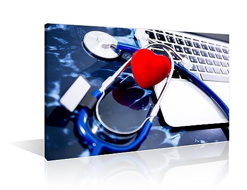 Image of TUMOVO Modern Medicine Cardiology Concept Art Prints Medical Stethoscope on Film X-Ray Wall Art Nosocomium 1 Panels Posters Artwork Giclee Print Gallery Packaging Artwork Ready to Hang (16 inch Wx24 H)