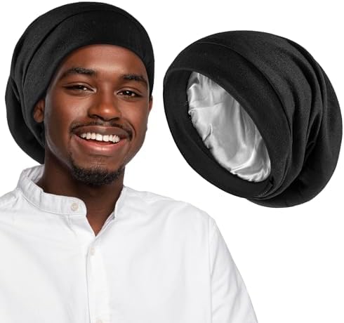 ERBO Zijden motorkap om te slapen, zijden bonnet, verstelbare haarmuts van zijde, bonnet slaapmuts, satijnen haarkap voor dames, zijden kap voor lang haar, krullen, haarkap voor 's nachts (zwart