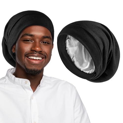 Nogeqi bonnet de sommeil en soie - Satin pour dormir - Filet à cheveux - Protection des cheveux - Pour homme - Réglable - Double couche - Doux