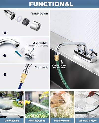 Image of Commercial Bar Sink Faucet 12 inch Swivel Spout,Utility Sink Faucet 4 inch Center,Brass Construction Chrome Polished, Deck Mount Laundry Tub Faucet, for Kitchen, Laundry, Bar,RV