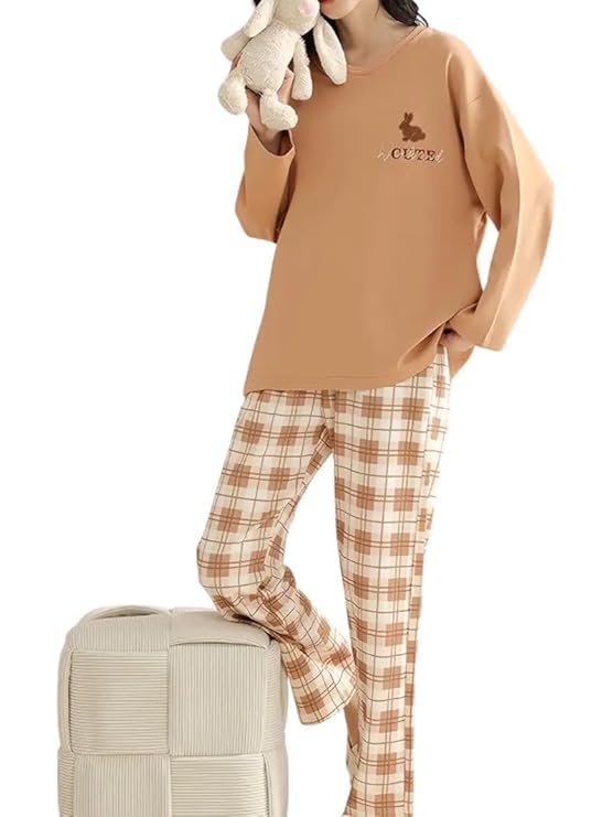 Image of LUXERUDRA Women's Pajama Set, Soft Breathable Korean Style Nightsuit with Top & Full Pants, Lightweight Loose Fit Nightwear & Loungewear for Girls & Women.