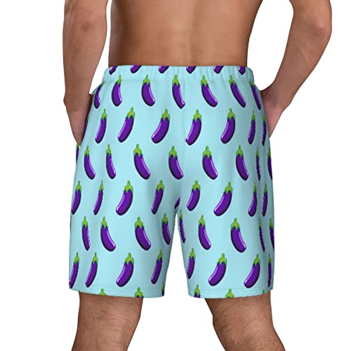 Men Eggplant Purple Swim Trunks with Compression Liner Board Shorts4