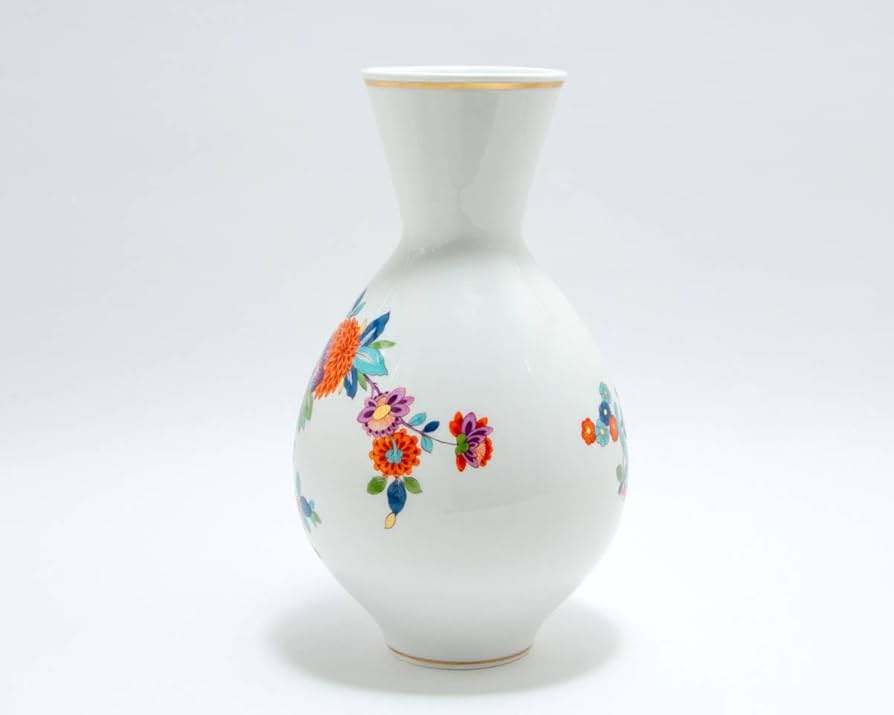 マイセン 金彩 柿右衛門写し 色絵岩菊牡丹絵図 花瓶 高さ21cm