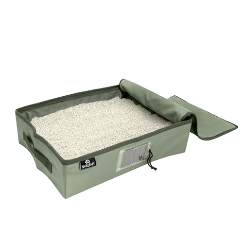 Arenero portátil para gatos, tamaño grande, con tapa verde miniatura 1
