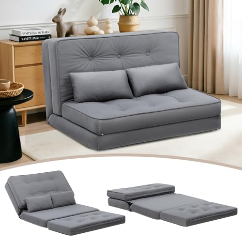 COMHOMA Sofá cama plegable 3 en 1 con respaldo ajustable de 6 niveles, sofá cama con 2 cojines lumbares, adecuado para salón, dormitorio y camping, gris