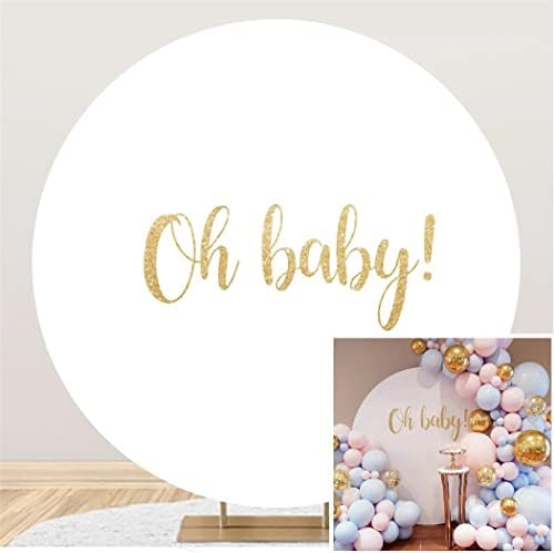 DASHAN Girl Baby Shower Decorations Oh Baby Sign for Backdrop Baby Shower Backdrop for Girl Birthday Party Backdrop 7.2x7.2ft Polyester Newborn Round Backdrop