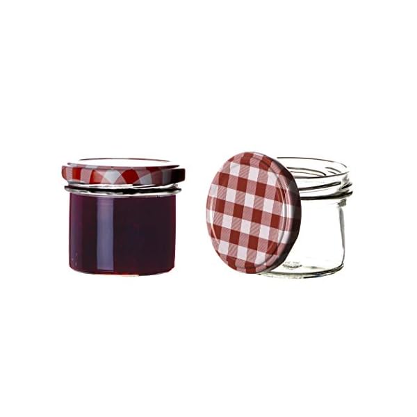 BigDean 48x MarmeladenglÃ¤ser 125ml - EinmachglÃ¤ser klein, GlÃ¤ser zum Verschenken, SchraubglÃ¤ser - Made in Germany - SturzglÃ¤ser mit Deckel TO 66 - Rot kariert – Bild 4