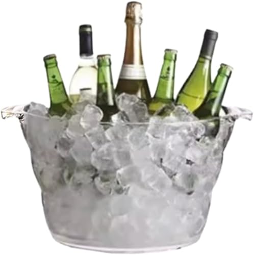ワインクーラー シャンパンクーラー ボトルクーラーアイスペール 溶けない 氷入れ容器 カクテル 日本酒 シャンパン 焼酎保冷 アイスバケット 大容量 ポータブル PC製 クリア 持ち手付き 家庭用 業務用 パーティー (13L,クリア)