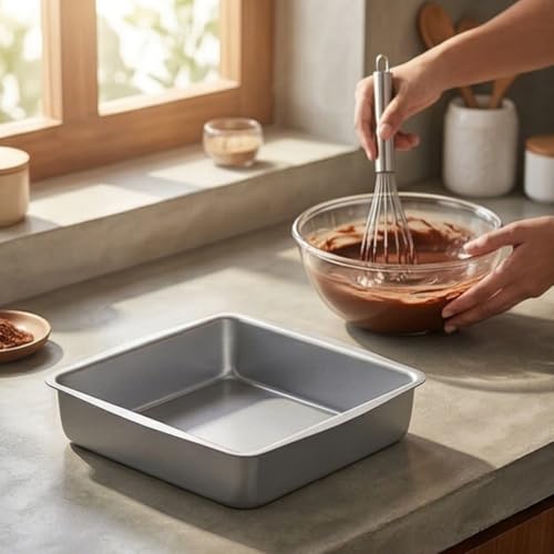 Image of Aluminium Square Cake Mould Set of 1 (6 inch) | Tapered Cake Tin Food Grade Baking Trays | Oven, OTG Safe | Lightweight, Durable, Easy to Clean | Ideal for Cakes, Brownies, Pastries & Desserts