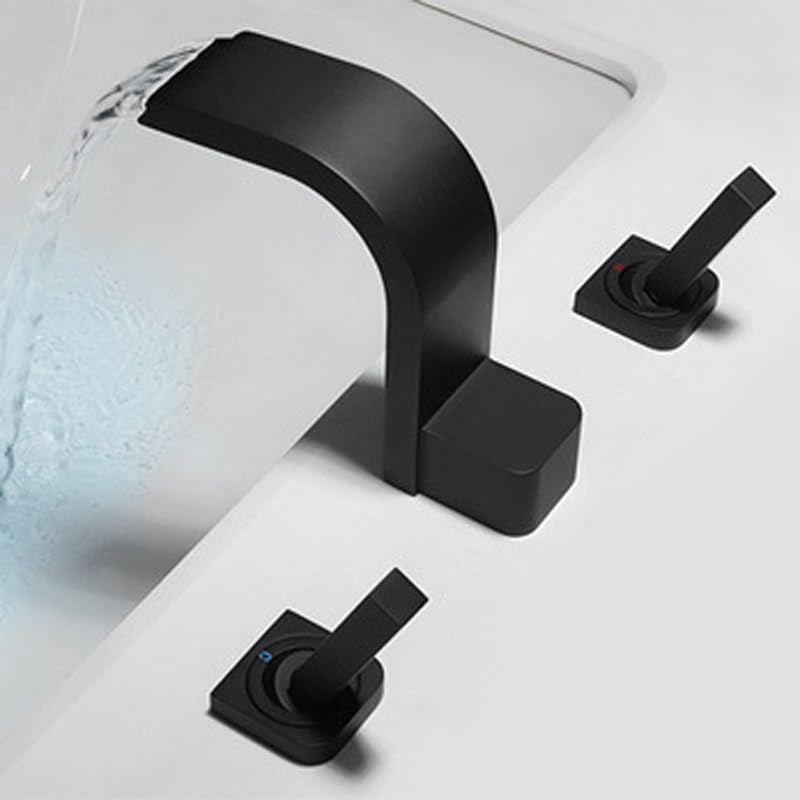 Robinet de lavabo double trou design cascade en finition chromée argentée durable