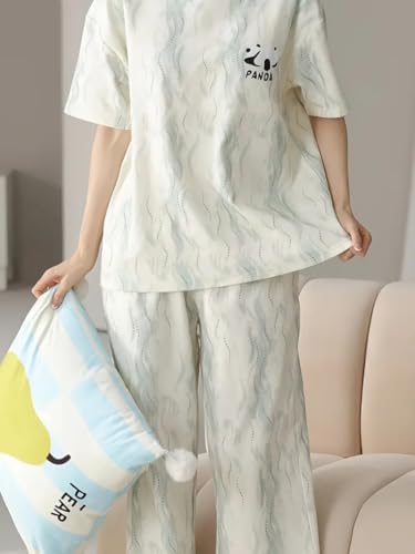 Image of Louis Luxe Womens Korean Night Dress || Full Pyjama Set || Korean Nightsuit || Women Nightwear ||Round Neck Full Sleeve Nightsuit || Loungewear || Everyday Nightdress (ND-18)