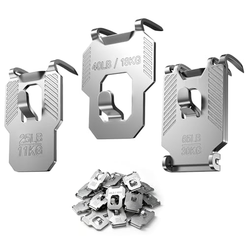Image of 25 40 65 LB Picture Hangers Claw for Drywall Heavy Duty No Damage | 25 Picture Hanging Hooks Tool Free Sawtooth Wire Ring Kit Wall Hanger for Room Office Mirror Photo Poster Frame Decor