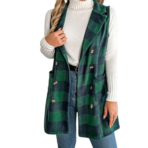 Plaid Vest for Women Fall Winter Sleeveless Button Blazer Jackets Waistcoat - image 1