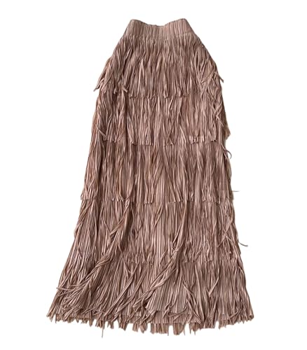 Women's Midi Skirt Vintage Elastic Waist Solid Layered Tassels Vacation Party Mid-Length Skirts