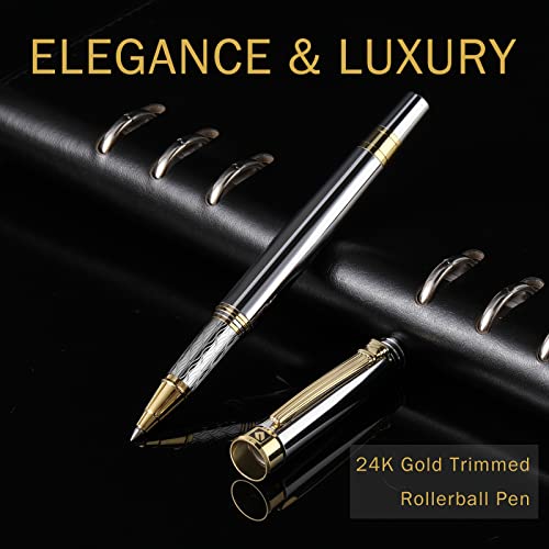 Keyzor Luxury Writing Rollerball Pen With Schmidt Refill,Metal Pen Of 24K Gold Trim,Fancy Pen Gift Set For Men&Women In Executive Offices Business #TOP1
