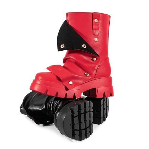 Atuelang Women's Slouchy Fold Over Boots Platform Wide Calf Shark Boots Pull On Fashion Short Booties4