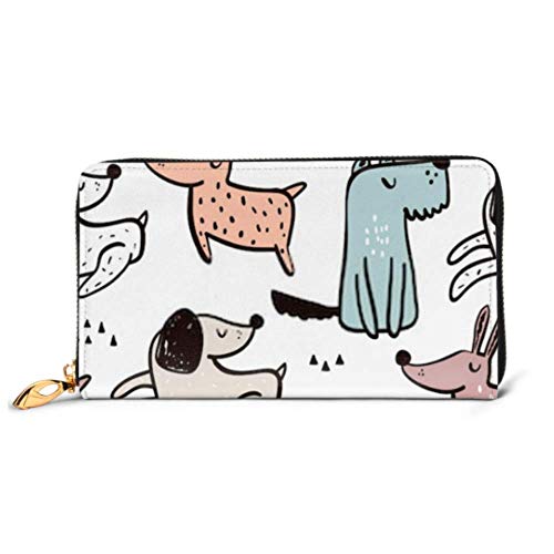 Preisvergleich Produktbild JHGFG Mode Handtasche Reißverschluss Brieftasche Kindisch Nahtloses Muster Hand Gezeichnete Hunde Telefon Kupplung Geldbörse Abendkupplung Blockieren Leder Brieftasche Multi Card Organi