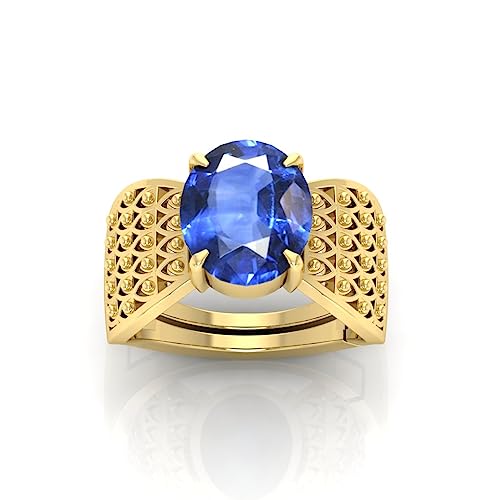 Bague plaquée or Neelam sertie d'un saphir bleu naturel A+ 14 carats de prestige