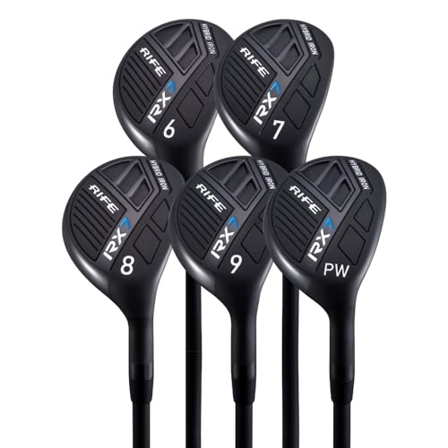 Rife Golf RX7 Tall Mens Right Handed XXL Length Plus 2 Inches Over Standard Regular Flex Graphite All True Utility Hybrid Irons Set 6 7 8 9 PW Ultra Forgiving Golf Clubs