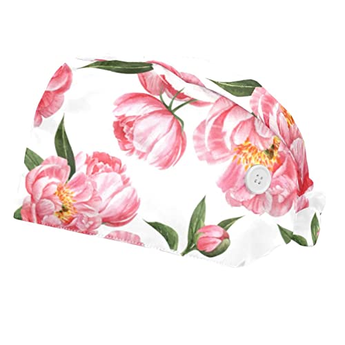 Chapeaux bouffants JDEZ à fleurs de pivoine rose | Lot de 2 casquettes de travail