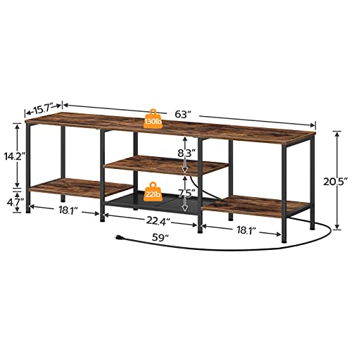 Hoobro Tv Stand With Power Outlets To 70 Inches, Tv Console Table With Open Storage Shelves Cabinet, Industrial Media Entertainment Center For Living Room Bedroom, Rustic Brown And Black Bf60Ds01 #TOP6